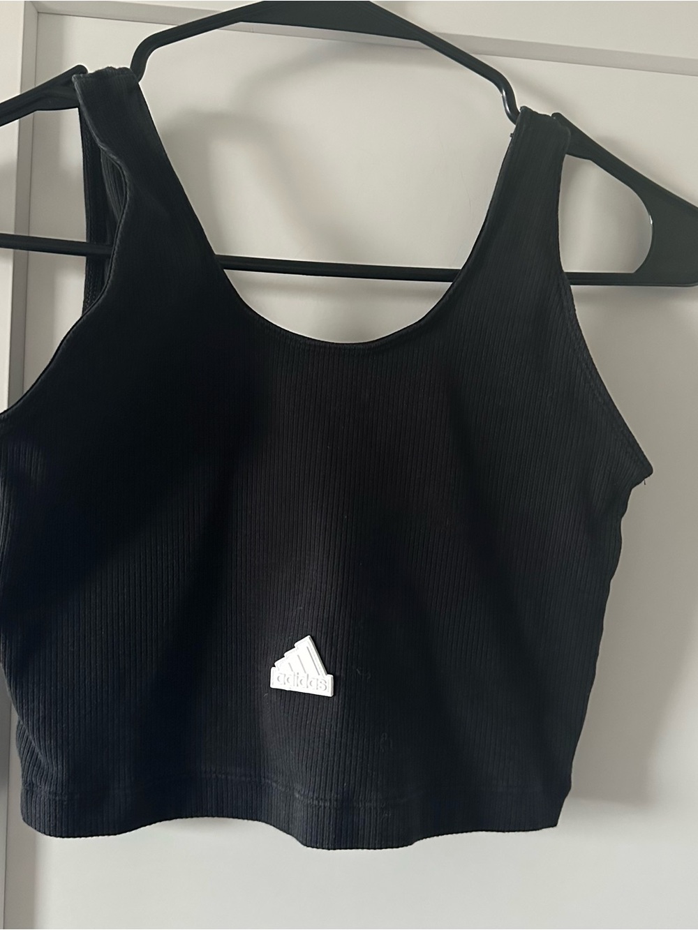 adidas Black Ribbed Tank with White Logo Patch